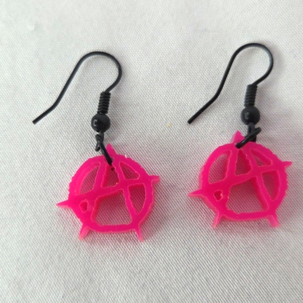Pink Anarchy Symbol Earrings Acryllic Punk Alt Handmade New